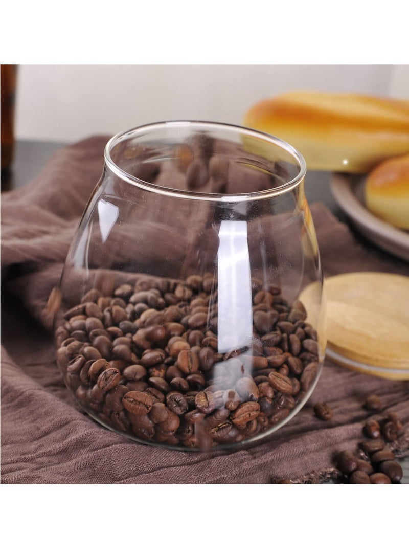 Excefore حافظة حاوية تخزين زجاجية شفافة، 400 مل/13 أونصة سائلة حاويات تخزين الطعام الزجاجية، بغطاء خشبي محكم، وعاء زdecorative دائري، للقهوة، التوابل، الحلوى، الملح، التوابل، الفلفل، السكر - Image 4