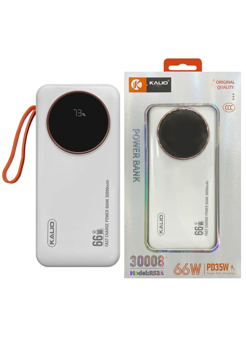 KALIO - R53A Power Bank 30000mAh - Ultra-Compact 66W High-Speed Charging with PD35W Support and Four Built-in Cables / White - Image 1
