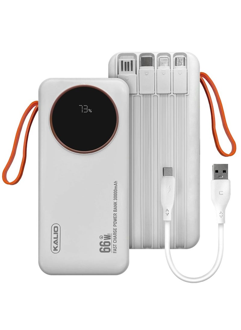 KALIO - R53A Power Bank 30000mAh - Ultra-Compact 66W High-Speed Charging with PD35W Support and Four Built-in Cables / White - Image 1
