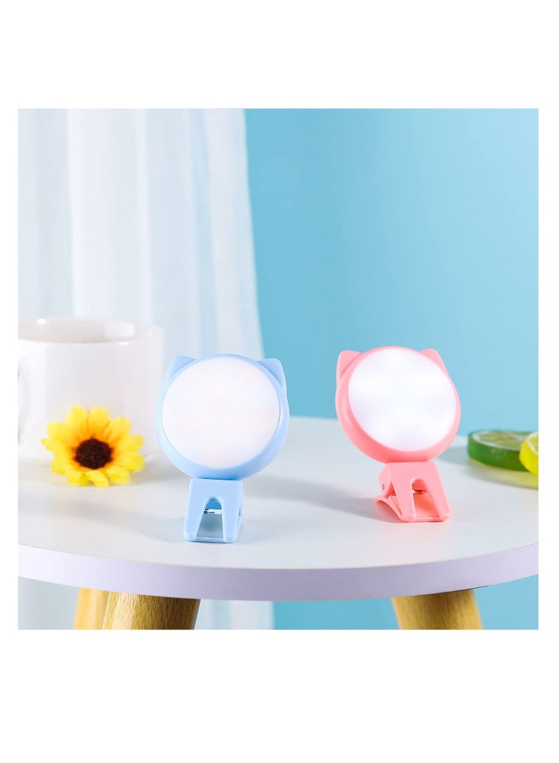 Selfie Ring Light Clip on Mini Rechargeable 9 Level Adjustable Brightness Portable Fill for Phone Laptop Video Photography Girl Makes up (Pink, Blue)