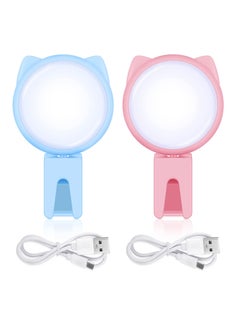 Y&D Selfie Ring Light Clip on Mini Rechargeable 9 Level Adjustable Brightness Portable Fill for Phone Laptop Video Photography Girl Makes up (Pink, Blue)  - Image 1