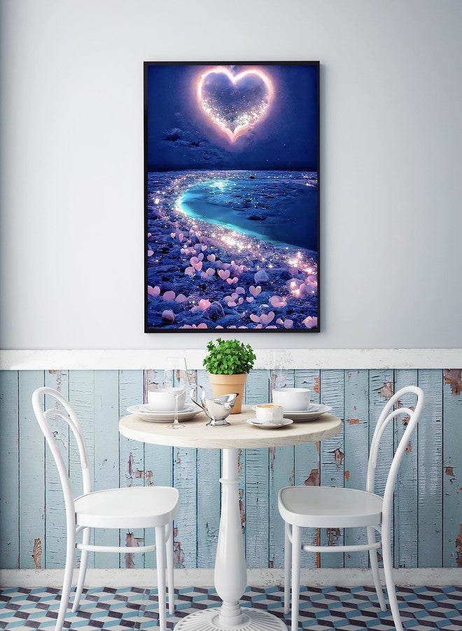 KINPLUB 5D Diamond Painting Kits for Adults, Love Heart Beach Diamond Art Kits for Adults Beginners, DIY Full Drill Paint with Round Diamond Dots, Home Wall Decor 12x16 Inch - Image 2