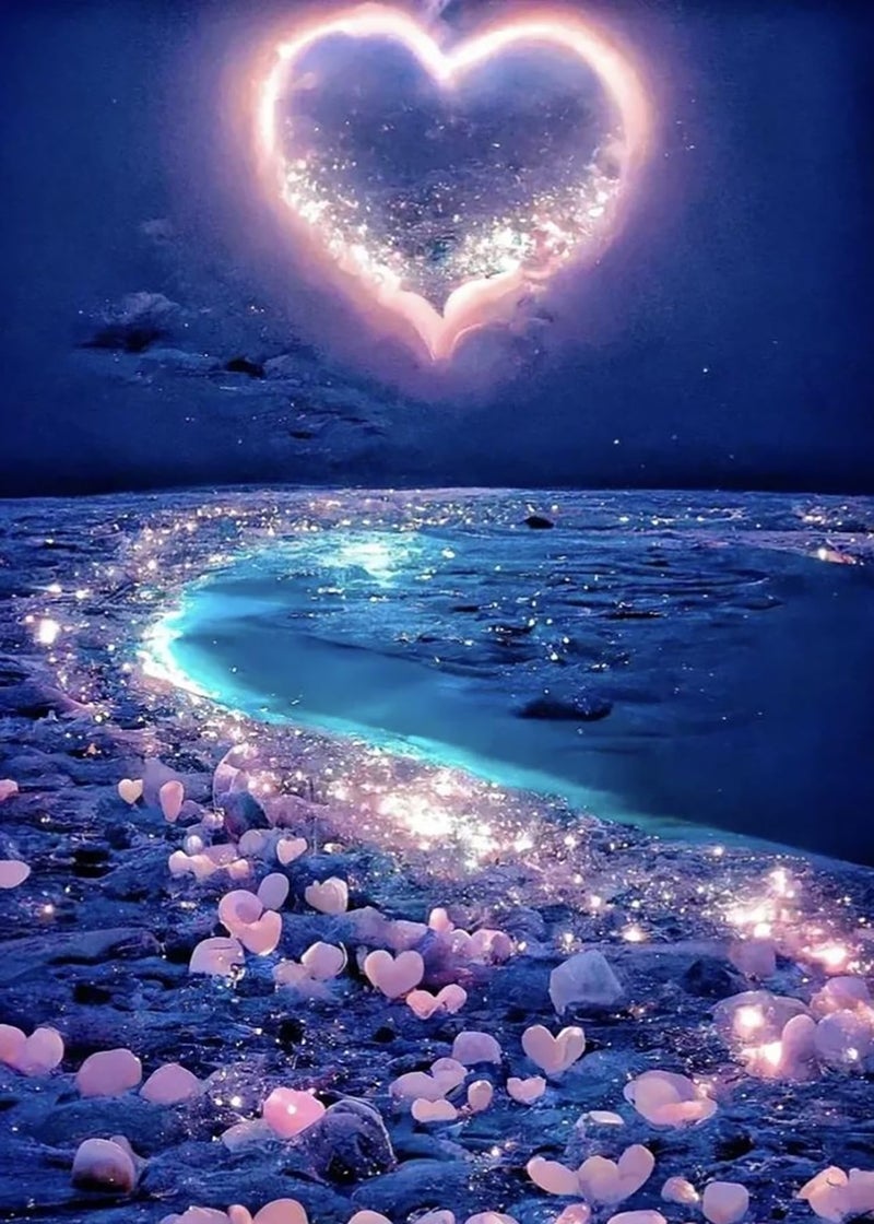 KINPLUB 5D Diamond Painting Kits for Adults, Love Heart Beach Diamond Art Kits for Adults Beginners, DIY Full Drill Paint with Round Diamond Dots, Home Wall Decor 12x16 Inch - Image 1