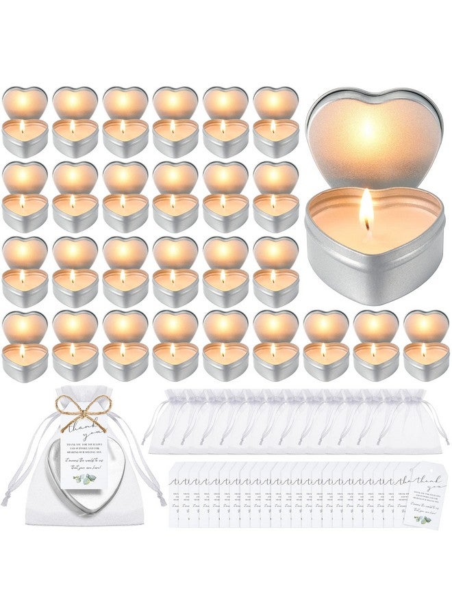 Treela Treela 30 Sets Heart Shaped Candles Wedding Favors Unscented Tea Lights Candles Set Include Small Smokeless Candles Bulk Thank You Tags and 4 x 4.7 Inch White Organza Gift Bags for Bridal Shower - Image 1