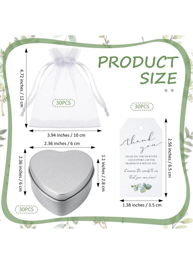 Treela Treela 30 Sets Heart Shaped Candles Wedding Favors Unscented Tea Lights Candles Set Include Small Smokeless Candles Bulk Thank You Tags and 4 x 4.7 Inch White Organza Gift Bags for Bridal Shower - Image 2