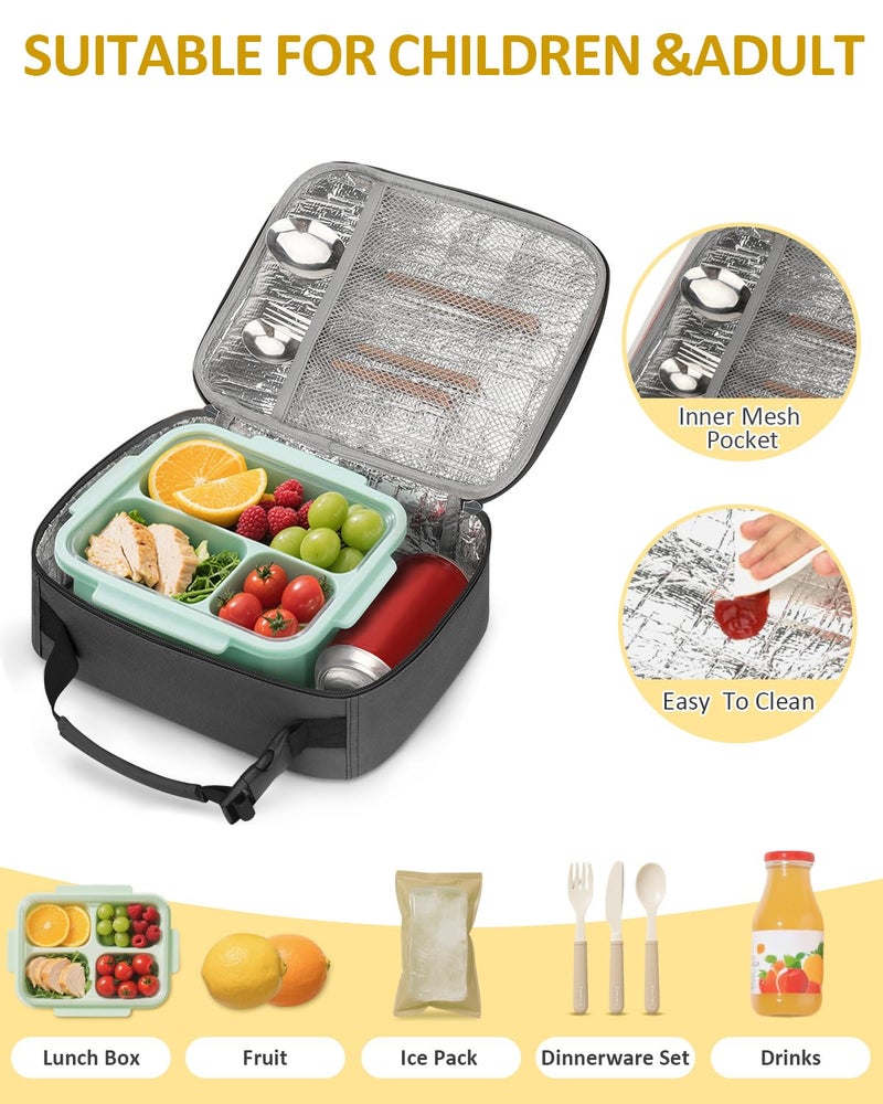 Capolo Insulated Lunch Box for Kids, Cute Thermal Lunch Bag for School, Reusable Lunch Tote for Boys and Girls, Durable Cooler Bag with Easy Grab Handle, Lightweight and Easy to Clean Meal Bag, grey - Image 4