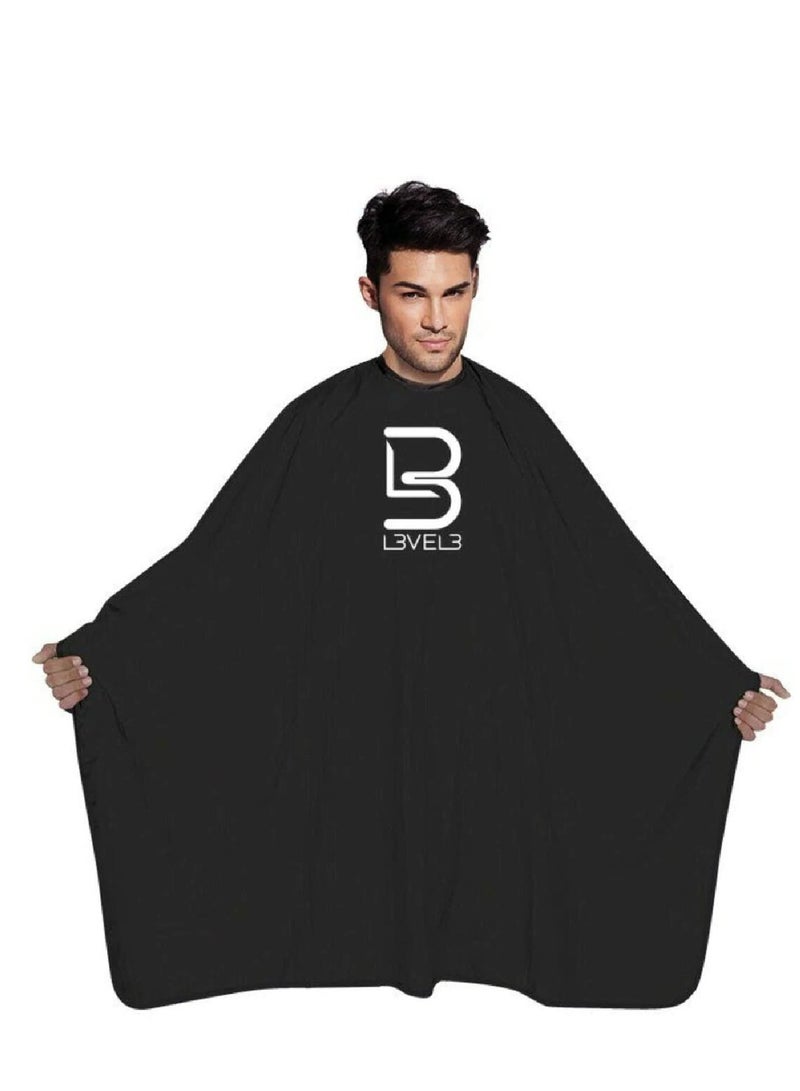 L3VEL3 Level 3 Black Cape - Universal Size - Comfortable with Adjustable Neck Closure - for Barbers and Hair Stylist - Image 1
