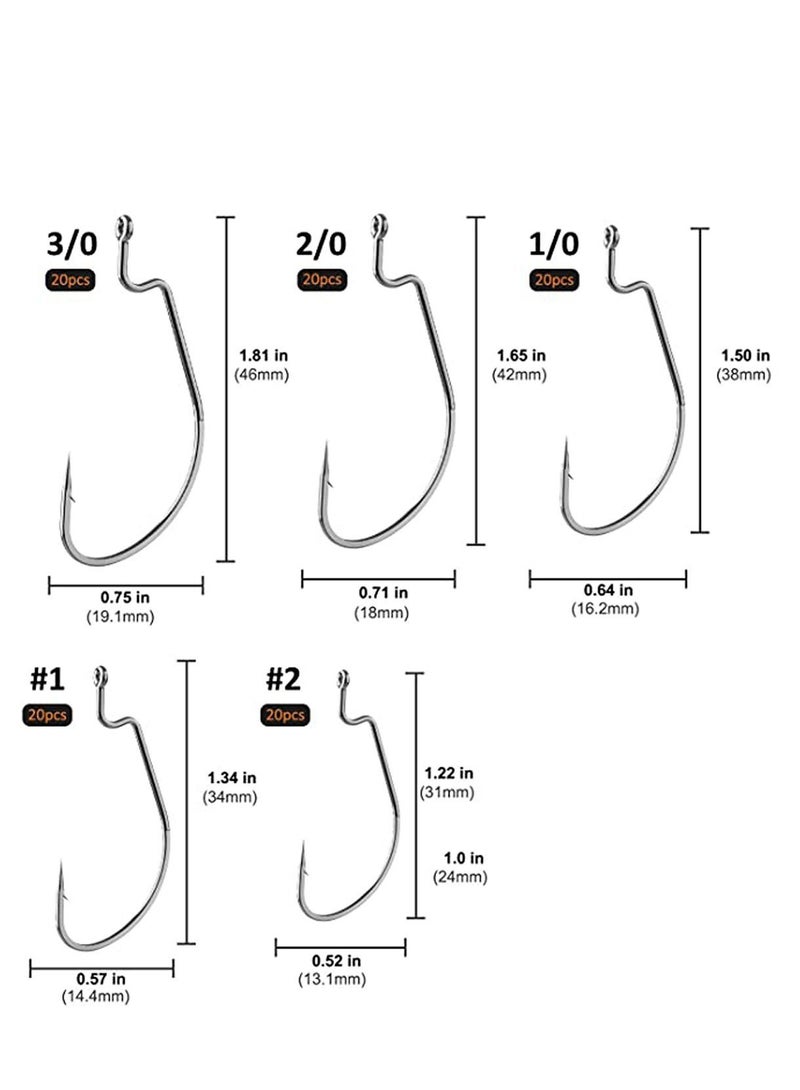 Y&D 100 Pcs Fishing Hooks, High Carbon Steel Offset Worm Hooks with Plastic Box, Strong Sharp Soft Bait Jig Fish Barbs for Bass Freshwater Saltwater - Image 5