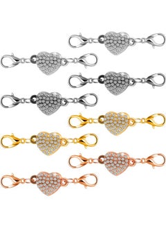 Mtlee 8 Pieces Magnetic Clasps For Jewelry Locking Heart Magnetic Jewelry Clasp Lobster Clasp Self-Aligning Magnetic Rhinestone Clasps Magnetic Necklace Clasp For Jewelry Making Extender(Heart Style)  - Image 1