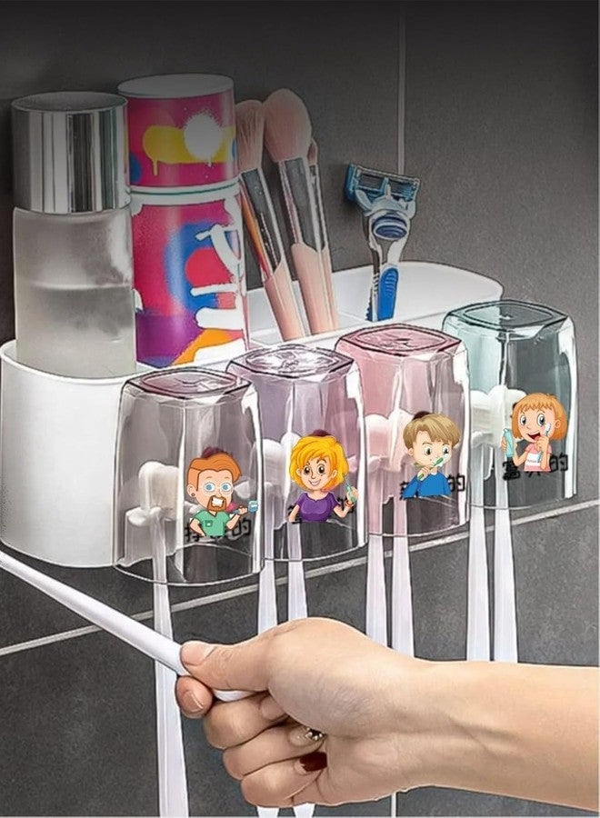 SHREESHANN Wall Mounted Toothbrush Holder with 3 & 4 Cups Magnetic Inverted Mouthwash Cups, Dustproof & Waterproof Bathroom Organizer Rack, Space Saving Plastic Tooth Brush Stand (4 Cup) - Image 4