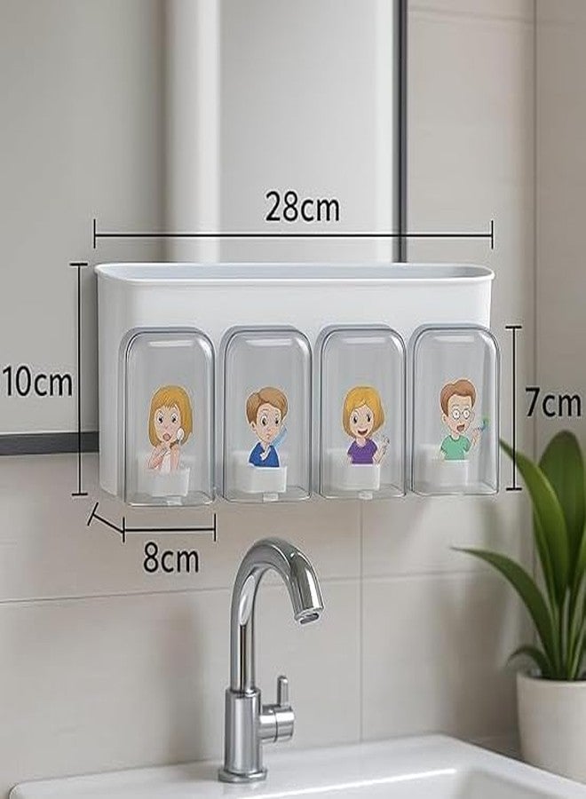 SHREESHANN Wall Mounted Toothbrush Holder with 3 & 4 Cups Magnetic Inverted Mouthwash Cups, Dustproof & Waterproof Bathroom Organizer Rack, Space Saving Plastic Tooth Brush Stand (4 Cup) - Image 2