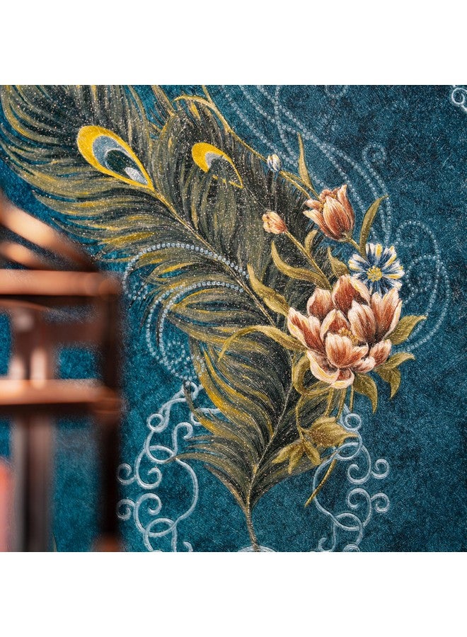 وولبين ورق حائط wolpin غير منسوج وغير لاصق 53 سم × 9.5 متر (± 3%) تصميم زهور ريش الطاووس مع نسيج لامع، أزرق 54.18 قدم مربع - Image 4