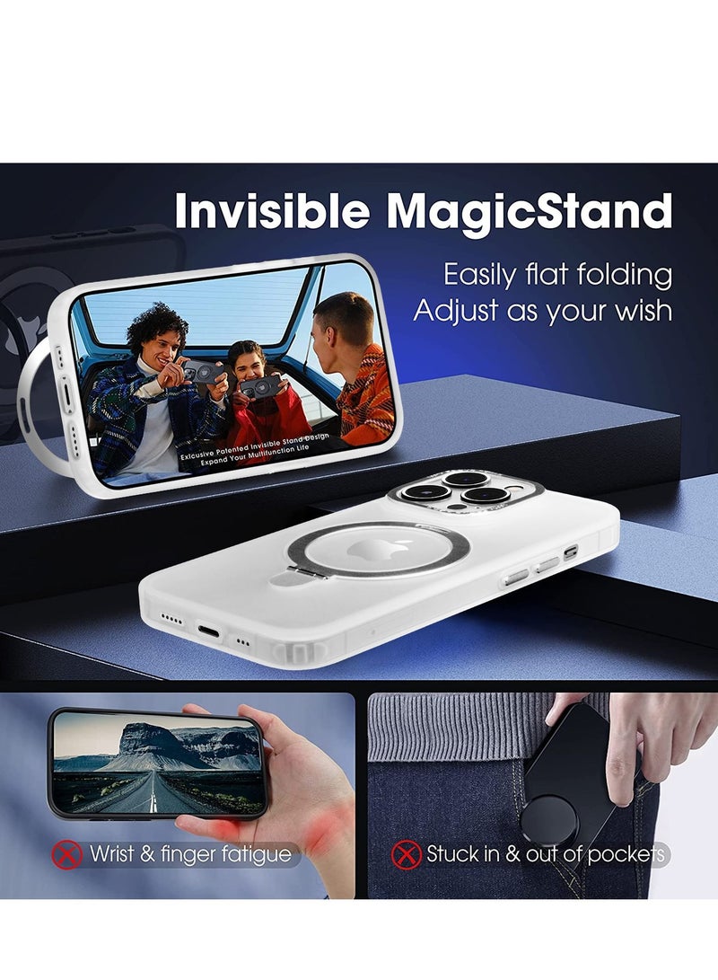 TEAM LUXURY iPhone 13 Pro Case with Magnetic Invisible Stand Cover Shockproof and Anti-Yellow Slim Thin Translucent Matte Protective Magsafe Case for Apple iPhone 13 Pro 6.1 inch - White  - Image 3