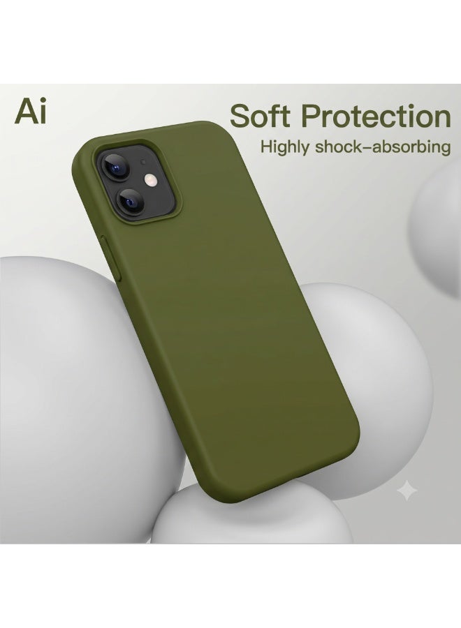 أكاليكس جراب سيليكون سائل فاخر لهاتف iPhone 12 و iPhone 12 Pro، تصميم نحيف، ملمس ناعم مع بطانة من الألياف الدقيقة وحماية معززة للكاميرا - متين ومقاوم لبصمات الأصابع | أخضر عسكري - Image 4