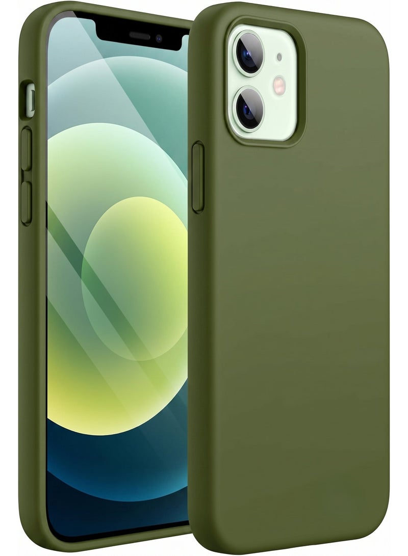 أكاليكس جراب سيليكون سائل فاخر لهاتف iPhone 12 و iPhone 12 Pro، تصميم نحيف، ملمس ناعم مع بطانة من الألياف الدقيقة وحماية معززة للكاميرا - متين ومقاوم لبصمات الأصابع | أخضر عسكري - Image 1
