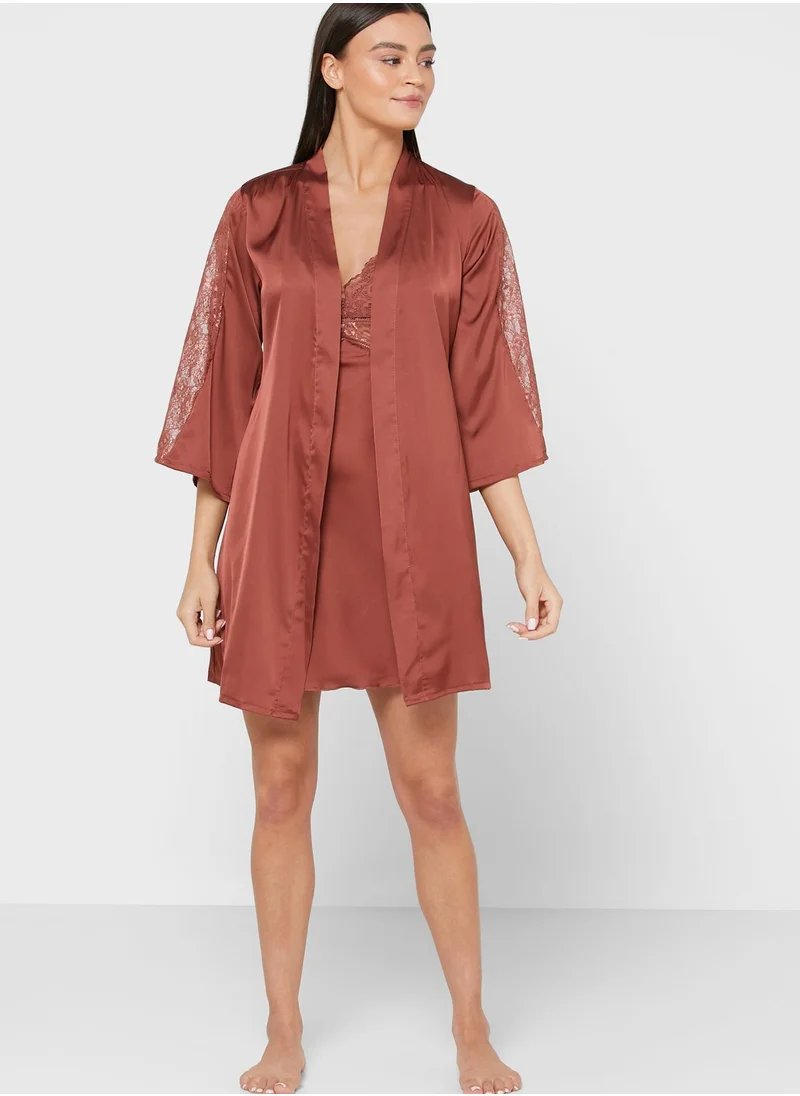 ELLA 2 in 1 Lace Trim Nightdress Robe