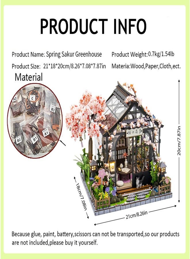 TOPBSFARNY Miniature Wooden Dollhouse Japanese Sakura Greenhouse House DIY Doll House Kit Villa Building 3D Model Creative Gifts for Friend and Parents (Without Dust Cover) - Image 2