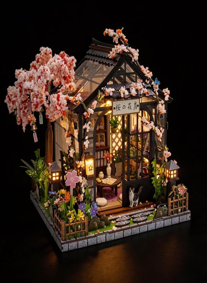 TOPBSFARNY Miniature Wooden Dollhouse Japanese Sakura Greenhouse House DIY Doll House Kit Villa Building 3D Model Creative Gifts for Friend and Parents (Without Dust Cover) - Image 5