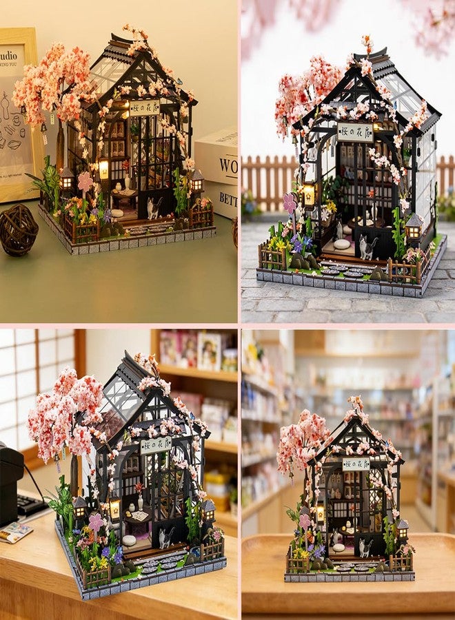 TOPBSFARNY Miniature Wooden Dollhouse Japanese Sakura Greenhouse House DIY Doll House Kit Villa Building 3D Model Creative Gifts for Friend and Parents (Without Dust Cover) - Image 3