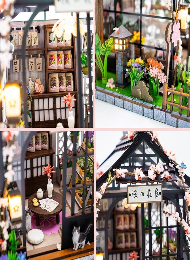 TOPBSFARNY Miniature Wooden Dollhouse Japanese Sakura Greenhouse House DIY Doll House Kit Villa Building 3D Model Creative Gifts for Friend and Parents (Without Dust Cover) - Image 4