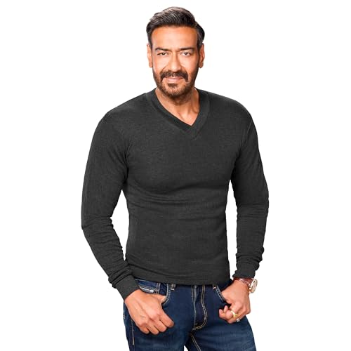 Amul Comfy Men's Parka V-Neck Full Sleeve Top|Super Combed Cotton Rich Regular Fit Body Warmer Thermal Top | Soft, Breathable & Naturally Insulated Winter Thermal Undershirt Top Black - Image 1