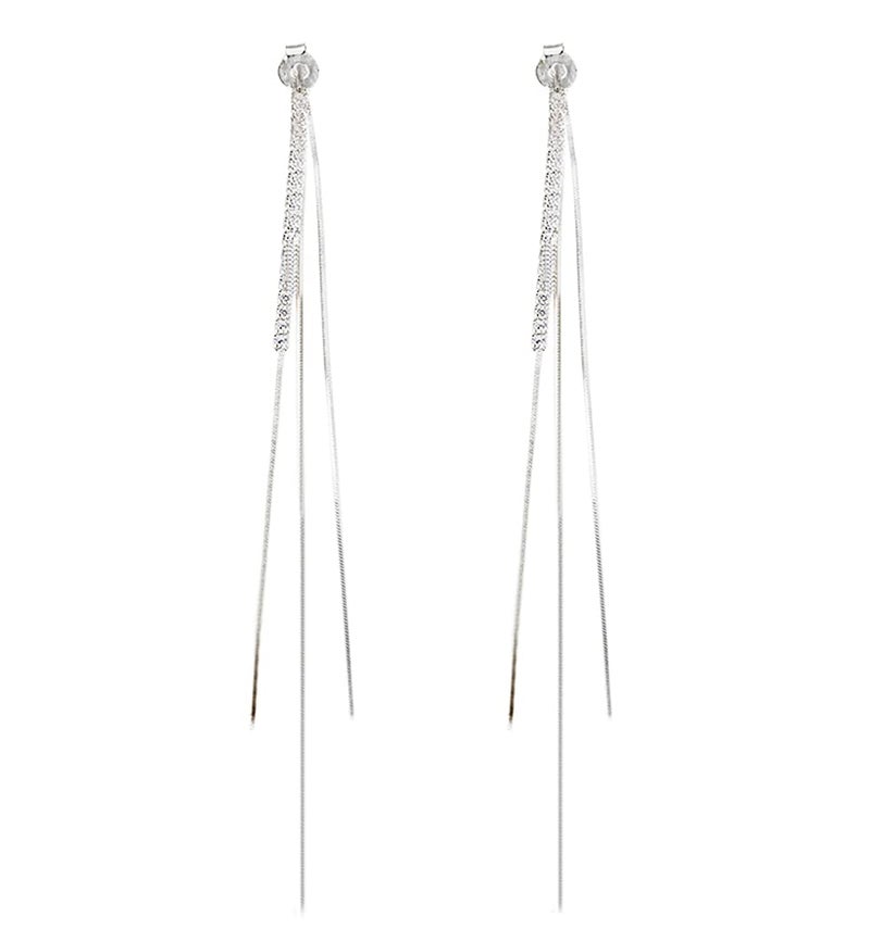 SLUYNZ 925 Sterling Silver CZ Dangle Earrings Chain for Women Teen Girls Long Dangle Earrings Tassel with Snake Chain Backs3 (A-Silver) - Image 1