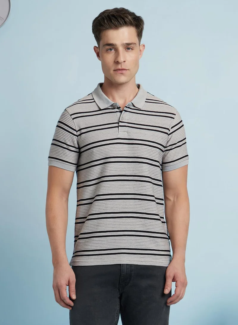 Dennis Lingo Stone And Black Men's Stone And Black Cotton Blend Striped Regular Fit T-Shirt for Men | Best Price UAE