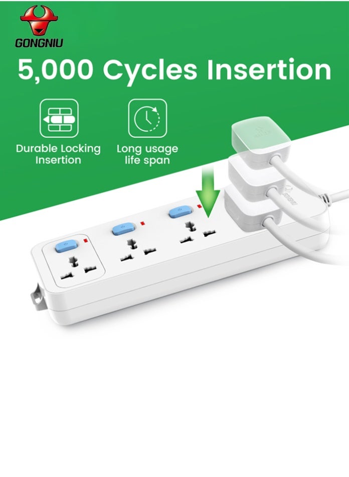 غونغنيو سلك تمديد كهربائي متعدد المنافذ بطول 5 أمتار مزود بأربعة مقابس عالمية، ومفاتيح تشغيل فردية، وفتحات تعليق، مناسب للاستخدام المنزلي والمكتبي. - Image 3