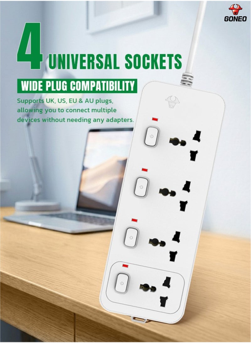 GONEO 4-Way Multi Plug Power Extension Cord 5M with 4 Universal Sockets, Individual Switches, Hanging Holes, Power Strip Extension Lead for Home & Office - Image 1