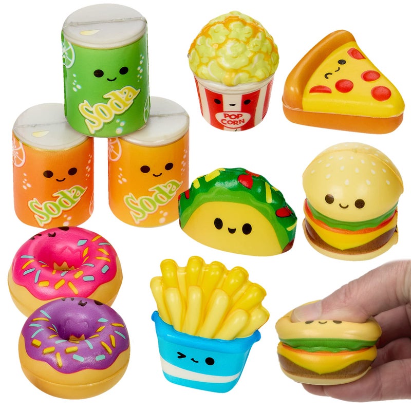 Playbees Mini Squish Fast Food Toys - 10 Pack - Assorted Designs Slow-Rise Stress Relief Toys for Kids, Mini Fidget Toys for Sensory Play, Party Favors, Junk Food Goodie Bag Fillers for Boys & Girls - Image 1