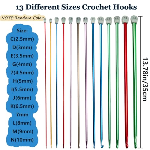 Hobekoee 2Pcs Tunisian Crochet Hook 6.5mm 7mm,Extra Long Crochet Hook 13.8in Afghan Crochet Needles Aluminum Tunisian Crochet for Crocheting＆Knitting Lovers - Image 2