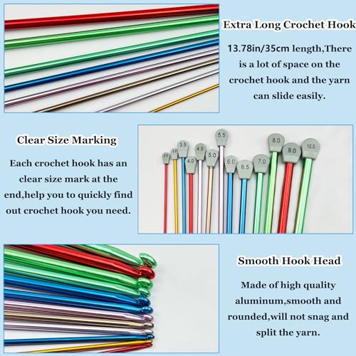 Hobekoee 2Pcs Tunisian Crochet Hook 6.5mm 7mm,Extra Long Crochet Hook 13.8in Afghan Crochet Needles Aluminum Tunisian Crochet for Crocheting＆Knitting Lovers - Image 3