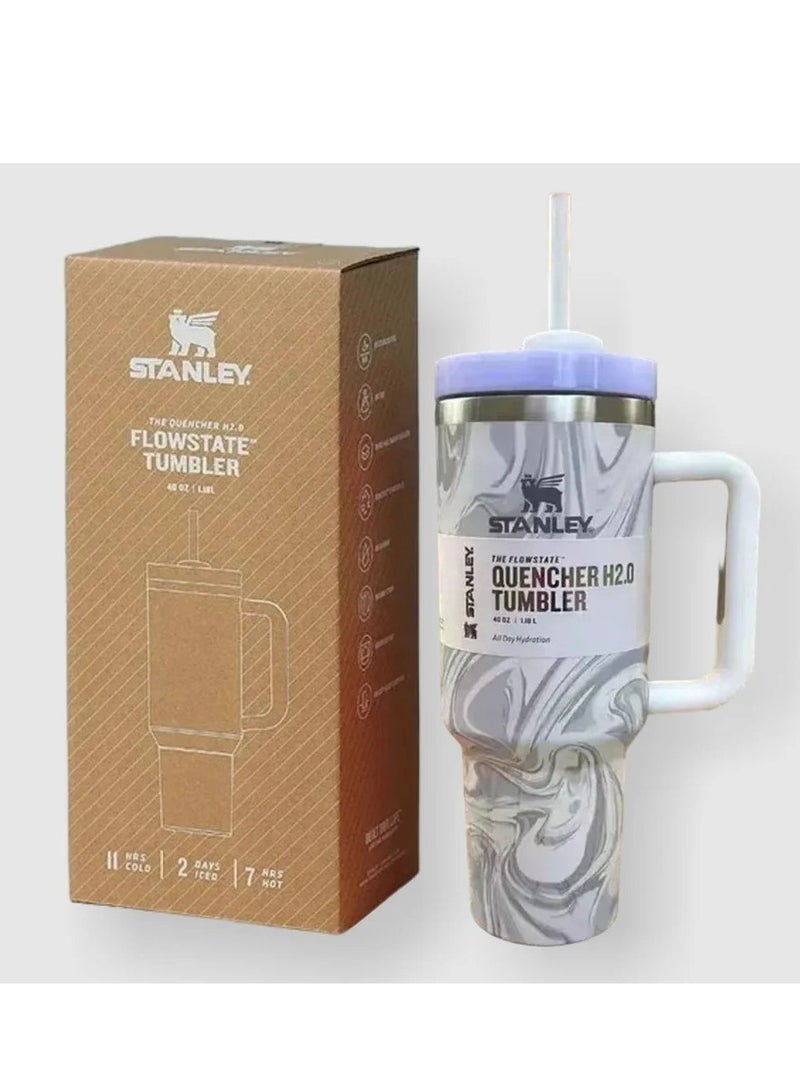 Stanley 2-Pack Quencher H2.0 FlowState 40oz Stainless Steel Vacuum Insulated Tumblers with Lid & Reusable Straw – Rose Quartz & Swirl – Leak-Resistant, Double-Walled Design – Keeps Drinks Hot for 7 Hours, Cold for 11 Hours – Durable, BPA-Free, Ideal for Coffee, Water, Smoothies, Iced Tea & On-the-Go Hydration - Image 3