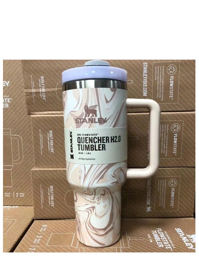 Stanley 2-Pack Quencher H2.0 FlowState 40oz Stainless Steel Vacuum Insulated Tumblers with Lid & Reusable Straw – Rose Quartz & Swirl – Leak-Resistant, Double-Walled Design – Keeps Drinks Hot for 7 Hours, Cold for 11 Hours – Durable, BPA-Free, Ideal for Coffee, Water, Smoothies, Iced Tea & On-the-Go Hydration - Image 2