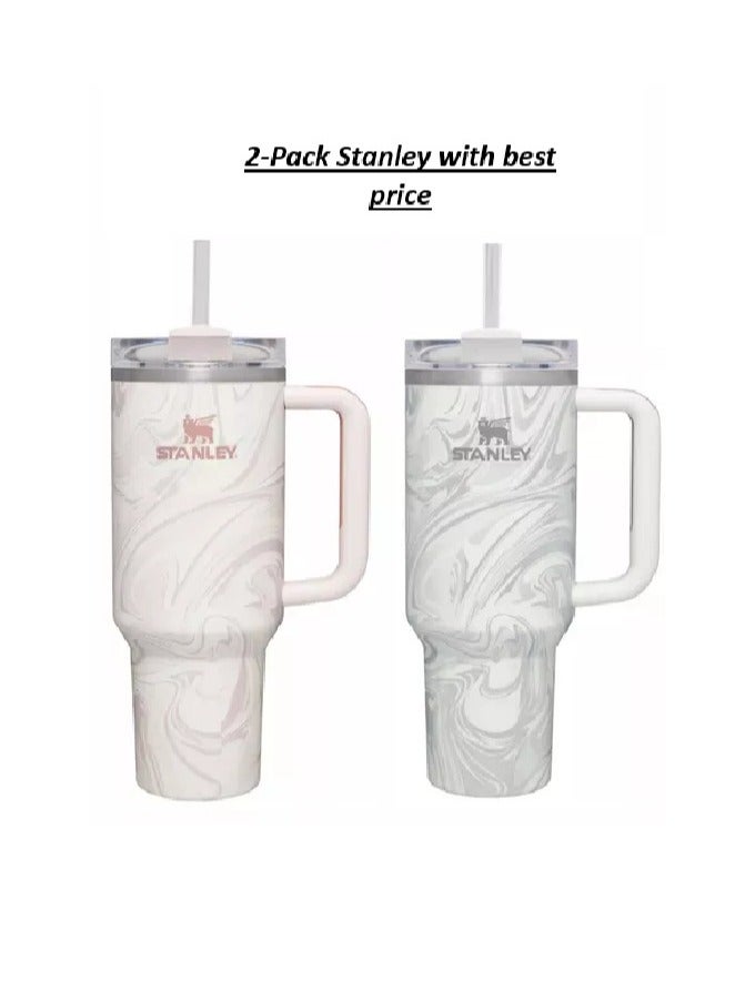 Stanley 2-Pack Quencher H2.0 FlowState 40oz Stainless Steel Vacuum Insulated Tumblers with Lid & Reusable Straw – Rose Quartz & Swirl – Leak-Resistant, Double-Walled Design – Keeps Drinks Hot for 7 Hours, Cold for 11 Hours – Durable, BPA-Free, Ideal for Coffee, Water, Smoothies, Iced Tea & On-the-Go Hydration - Image 5