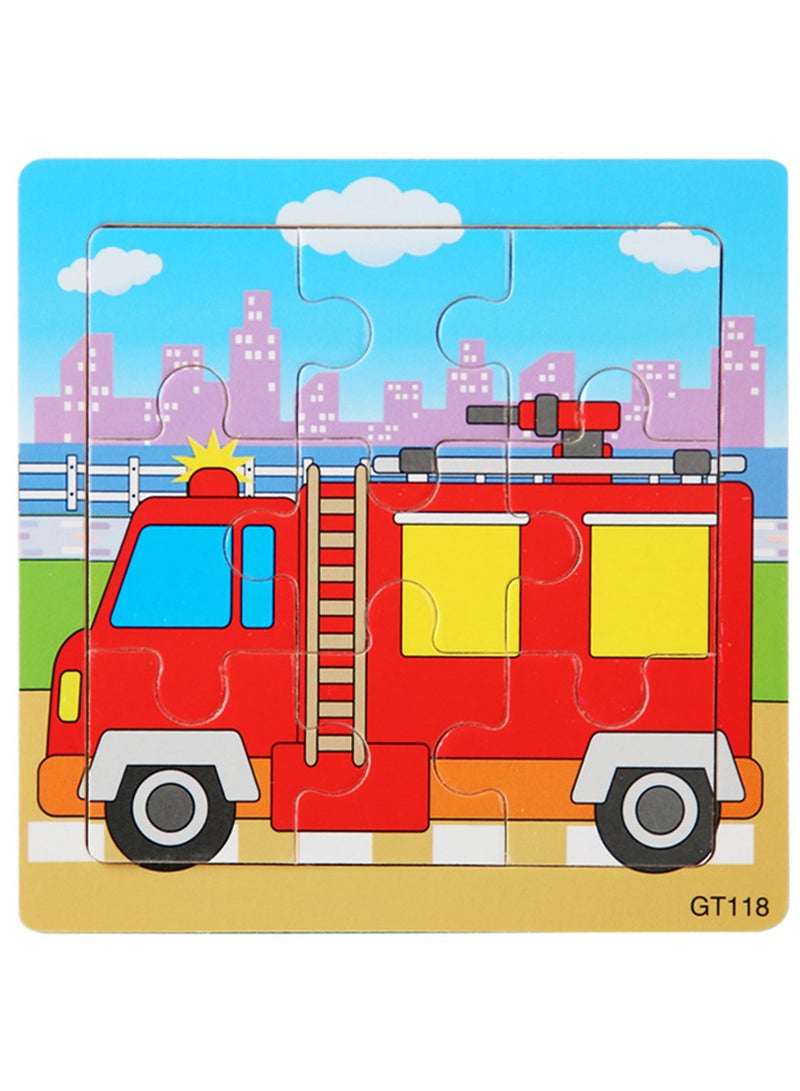 Children's Educational Wooden Cartoon Fire Truck Jigsaw Puzzles Suitable Gift Bag Pack - Image 1