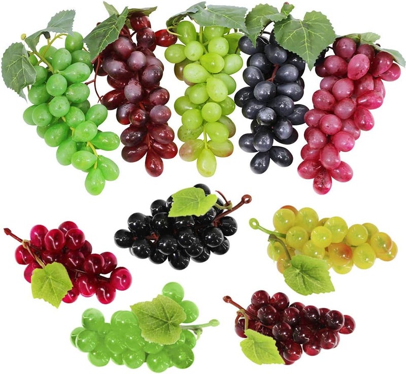 windiy Supla 10 Pack Assorted Artificial Grapes Frosted Grape Clusters Decorative Grapes Bunches Rubber Grape Bundles in Black Purple Red Green for Vintage Wedding Favor Fruit Wine Décor Faux Fruit Props - Image 1