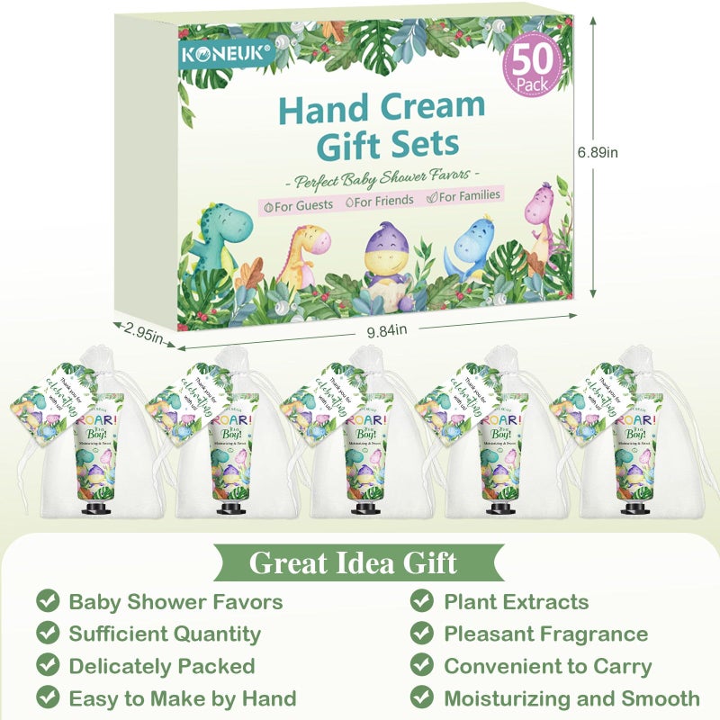 KONEUK 50 Pack Bulk Hand Cream Gifts Sets, Baby Shower Favors and Wedding Welcome Bag Stuffers for Guests with Thank You Card and Organza Gift Bags, Appreciation Gifts, Bridal Shower Favors (Dinosaur) - Image 4