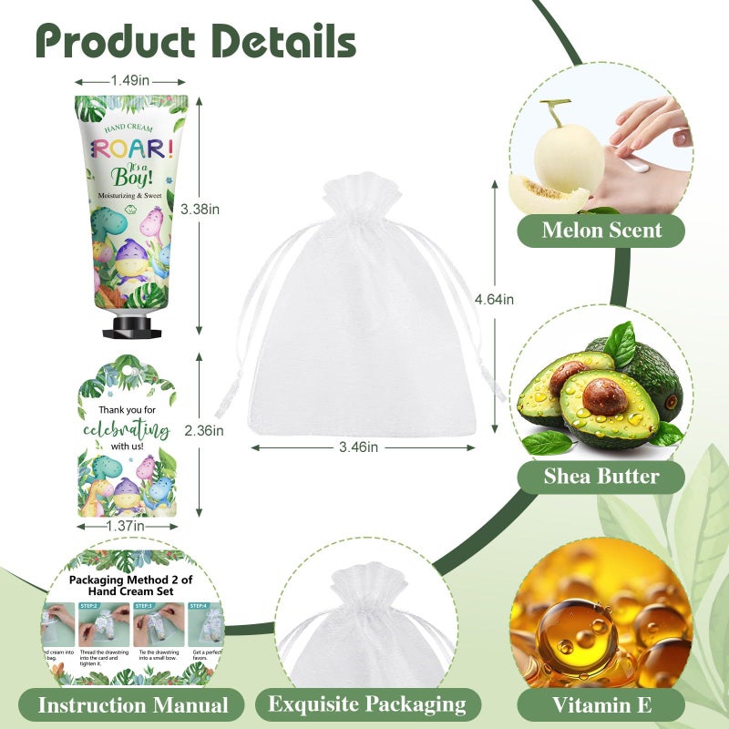 KONEUK 50 Pack Bulk Hand Cream Gifts Sets, Baby Shower Favors and Wedding Welcome Bag Stuffers for Guests with Thank You Card and Organza Gift Bags, Appreciation Gifts, Bridal Shower Favors (Dinosaur) - Image 3