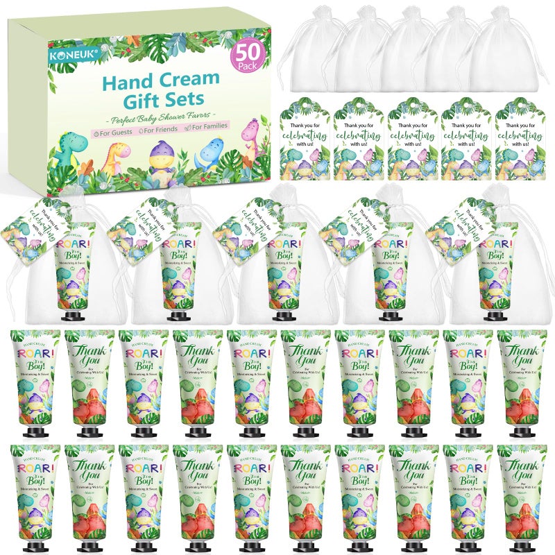 KONEUK 50 Pack Bulk Hand Cream Gifts Sets, Baby Shower Favors and Wedding Welcome Bag Stuffers for Guests with Thank You Card and Organza Gift Bags, Appreciation Gifts, Bridal Shower Favors (Dinosaur) - Image 1