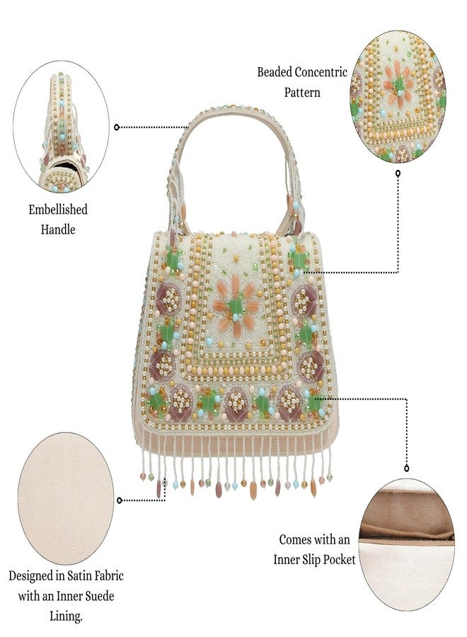 Anekaant Blush & Bead Ivory Tasselled Clutch Sling Bag For Ladies | Perfect for Parties & Weddings - Image 3