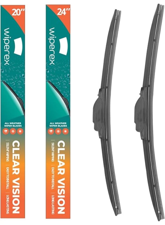 ويبيركس WiperEX 24" + 20" Wiper Blades – Silent, Streak-Free, Anti-Lift, Durable Natural Rubber Pair (Pack of 2) - Image 1