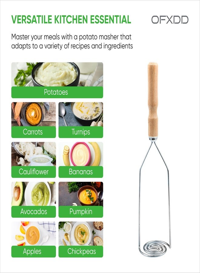 OFXDD Wooden handle potatoes masher, Potato masher stainless steel, Spiral form potato masher, potato masher spiral form - Image 3