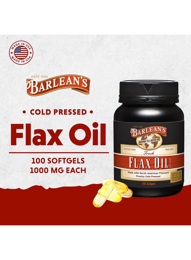 Barlean's Flaxseed Oil Softgels, Cold-Pressed Flax Seed Supplement with 1,650 mg ALA Omega-3 Fatty Acids, 1000mg, 100 ct - Image 1