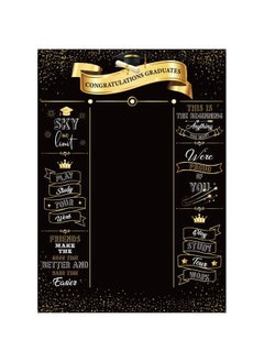 SAVITA Graduation Backdrop, 5x7ft Black and Gold Graduation Party Background Graduation Photo Backdrop Congrats Grad Banner Congratulations Graduates Decoration Photo Booth for Graduation Prom Party  - Image 1
