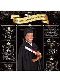 SAVITA Graduation Backdrop, 5x7ft Black and Gold Graduation Party Background Graduation Photo Backdrop Congrats Grad Banner Congratulations Graduates Decoration Photo Booth for Graduation Prom Party  - Image 5