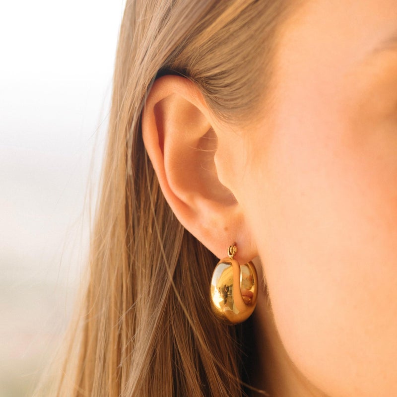 OOOPEL Gold Hoop Earrings for Women,14K Gold Plated Thick Hoop Earrings Hypoallergenic Lightweight Small Chunky Hoops Earrings for Women 22mm 26mm - Image 4