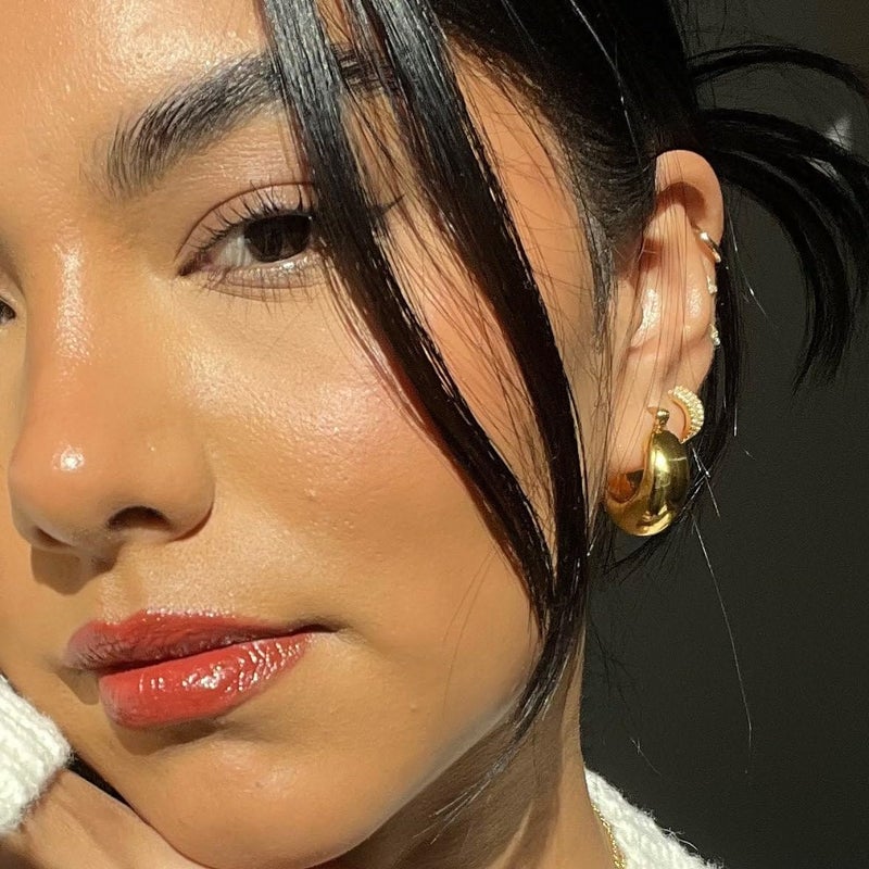 OOOPEL Gold Hoop Earrings for Women,14K Gold Plated Thick Hoop Earrings Hypoallergenic Lightweight Small Chunky Hoops Earrings for Women 22mm 26mm - Image 2