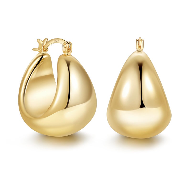 OOOPEL Gold Hoop Earrings for Women,14K Gold Plated Thick Hoop Earrings Hypoallergenic Lightweight Small Chunky Hoops Earrings for Women 22mm 26mm - Image 1
