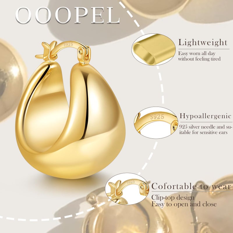OOOPEL Gold Hoop Earrings for Women,14K Gold Plated Thick Hoop Earrings Hypoallergenic Lightweight Small Chunky Hoops Earrings for Women 22mm 26mm - Image 3